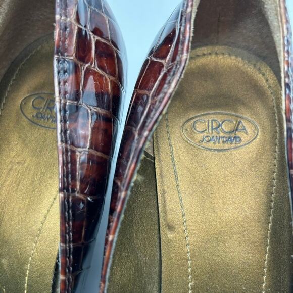 Vtg Circa Joan & David Patent Croc Wedges 9 Brown Mob Wife Y2K Office Siren - Picture 9 of 12